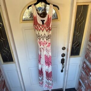 Robbie Bee Pink and White Chevron Maxi Dress